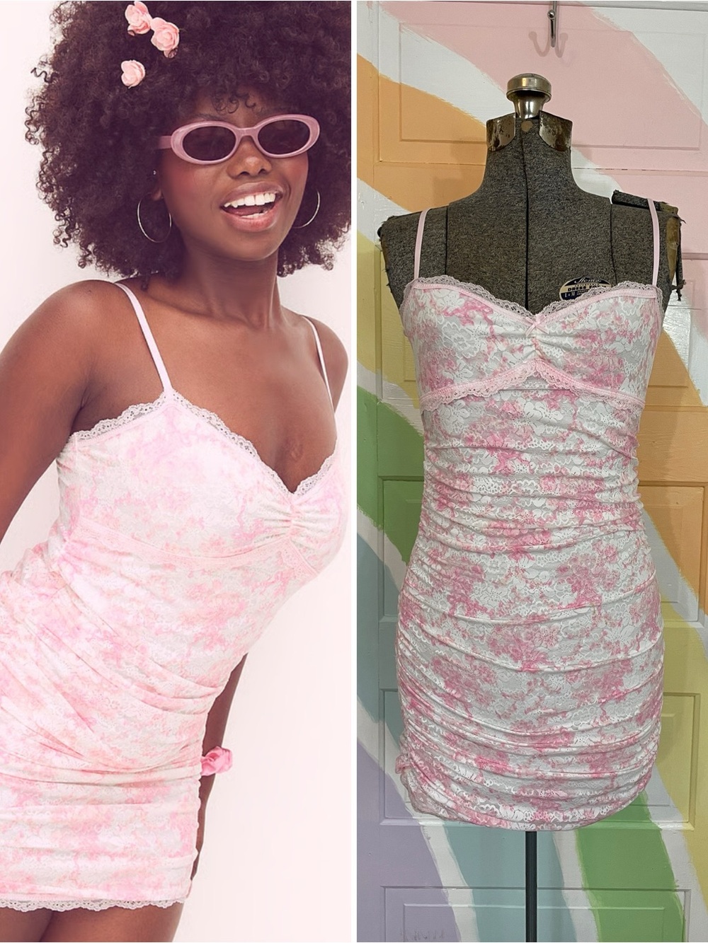 LoveShackFancy X Victorias Secret Charlamagne Pink Ruched Lace Dress 💛🎀